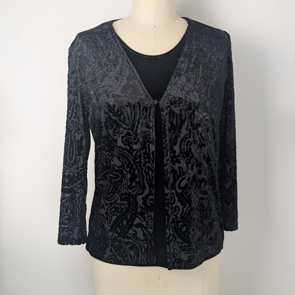 Vintage Black Velvet Burnout Paisley Top Goth Fashion Whimsygoth Retro 90s